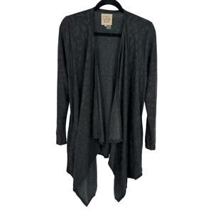 Chaser Black Cardigan Sweater Open Front Waterfall Long Knit Jacquard Boho S